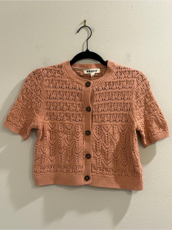 Boden Sweaters - BODEN Size Small Coral Pointelle Open Knit Short Sleeve Cardigan Cottagecore
